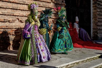 The parade of people in costume at the 2026 Venice Carnival in Campo San Lorenzo.