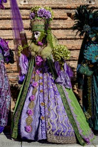 The parade of people in costume at the 2026 Venice Carnival in Campo San Lorenzo.