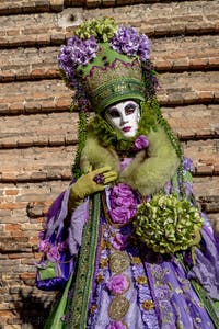 The parade of people in costume at the 2026 Venice Carnival in Campo San Lorenzo.