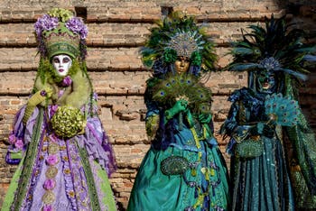 The parade of people in costume at the 2026 Venice Carnival in Campo San Lorenzo.
