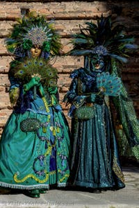 The parade of people in costume at the 2026 Venice Carnival in Campo San Lorenzo.
