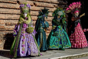 The parade of people in costume at the 2026 Venice Carnival in Campo San Lorenzo.