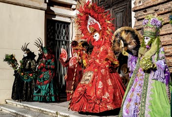 The parade of people in costume at the 2026 Venice Carnival in Campo San Lorenzo.