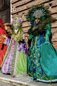 The parade of people in costume at the 2026 Venice Carnival in Campo San Lorenzo.