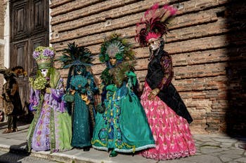 The parade of people in costume at the 2026 Venice Carnival in Campo San Lorenzo.
