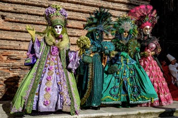 The parade of people in costume at the 2026 Venice Carnival in Campo San Lorenzo.