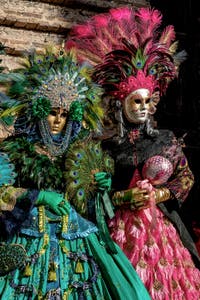 The parade of people in costume at the 2026 Venice Carnival in Campo San Lorenzo.