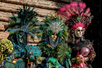 The parade of people in costume at the 2026 Venice Carnival in Campo San Lorenzo.