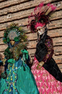 The parade of people in costume at the 2026 Venice Carnival in Campo San Lorenzo.