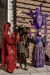 The parade of people in costume at the 2026 Venice Carnival in Campo San Lorenzo.