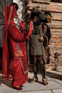 The parade of people in costume at the 2026 Venice Carnival in Campo San Lorenzo.