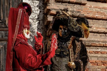 The parade of people in costume at the 2026 Venice Carnival in Campo San Lorenzo.