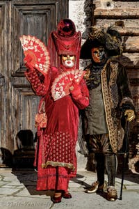 The parade of people in costume at the 2026 Venice Carnival in Campo San Lorenzo.