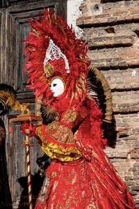 The parade of people in costume at the 2026 Venice Carnival in Campo San Lorenzo.