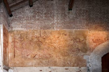 Inscriptions and drawings made by plague victims inside the Lazzaretto Nuovo in Venice in Venice