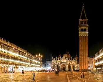 Saint-Mark Basilica and Campanile Bell Tower in Venice Italy