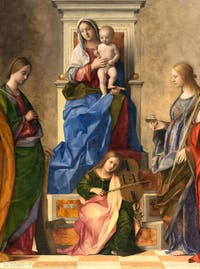 Giovanni Bellini, Altarpiece Madonna with Child and Saints, Holy Conversation with the Musician Angel, Church of San Zaccaria in Venice