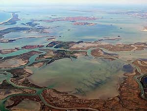 Aerial view of Venice italy and its lagoon