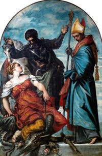 Tintoretto, Saint Louis, Saint George and Saint Margaret of Antioch, at the Accademia Galleries in Venice, Italy