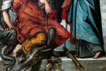 Tintoretto, Saint Louis, Saint George and Saint Margaret of Antioch, at the Accademia Galleries in Venice, Italy