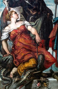 Tintoretto, Saint Louis, Saint George and Saint Margaret of Antioch, at the Accademia Galleries in Venice, Italy
