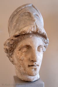 Head of Athena wearing a Corinthian helmet at the Archaeological Museum of Venice in Italy