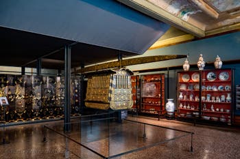 Japanese sedan chair for women at the Ca' Pesaro Museum of Oriental Art in Venice, Italy