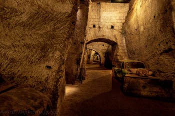 The Tunnel and the chambers of the Galeria Borbonica, the Bourbon Tunnel in Naples, Italy