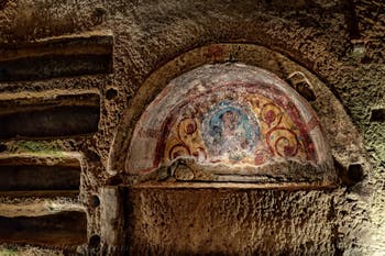 Fresco of Heleunisius, Catacombs of San Gennaro in Naples, Italy