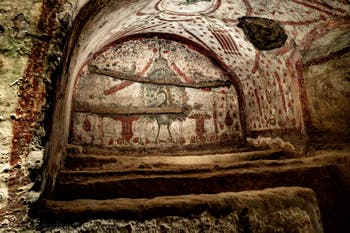 Peacock fresco, Catacombs of San Gennaro in Naples, Italy