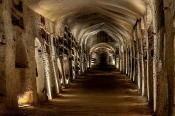 Lower vestibule of the Catacombs of San Gennaro in Naples, Italy
