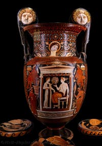 Volute Krater, Deceased woman and maid in a naiskos, Galleria d’Italia Zevallos, Naples, Italy