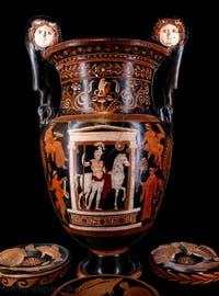 Volute Krater, Deceased man in a naiskos, Galleria d’Italia Zevallos, Naples, Italy