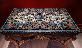 Table featuring birds and plant motifs, Galleria d’Italia Zevallos in Naples, Italy