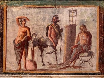 Fresco depicting Apollo, Chiron and Asclepius, Pompeii, Insula Occidentalis, Archaeological Museum of Naples