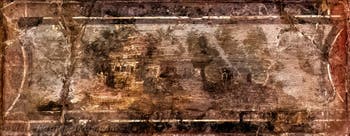 Mural depicting an architectural and river landscape, Pompeii, Archaeological Museum of Naples