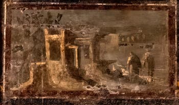 Mural depicting an Egyptian architectural landscape, Herculaneum, Archaeological Museum of Naples