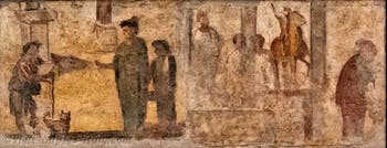 Fresco of Women and a Beggar, Pompeii, Praedia di Giulia Felice, Archaeological Museum of Naples