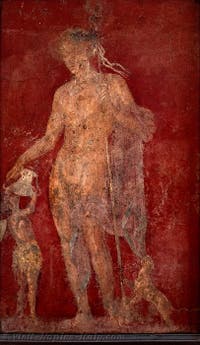 Fresco of Dionysus, Satyr and Panther, Pompeii, Casa dei Dioskouros, Archaeological Museum of Naples