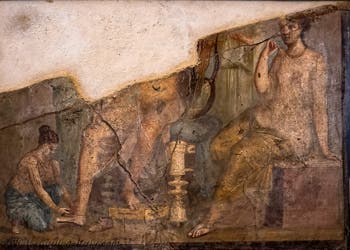 Fresco Dressing a Lyre Player, Achilles and the Daughters of Lycomedes, Pompeii, Casa di Meleagro, Archaeological Museum of Naples