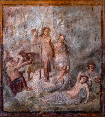 Fresco depicting the Epiphany of Dionysus with Ariadne, Pompeii, Casa Capitelli Colorati, Archaeological Museum of Naples