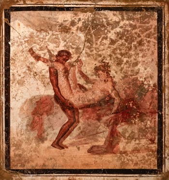 Scene depicting sexual intercourse involving sodomy, Pompeii, brothel, Archaeological Museum of Naples