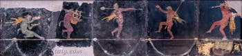 Mural depicting dancing satyrs, Pompeii, Villa di Cicerone, Archaeological Museum of Naples