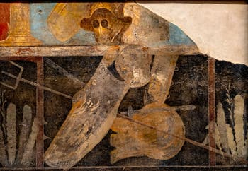 Fresco depicting Gladiator Weapons, Pompeii, Caserna dei Gladiatori, Archaeological Museum of Naples