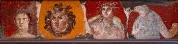 Mural depicting female faces and a Gorgon, Stabiae, Villa di Arianna, Archaeological Museum of Naples