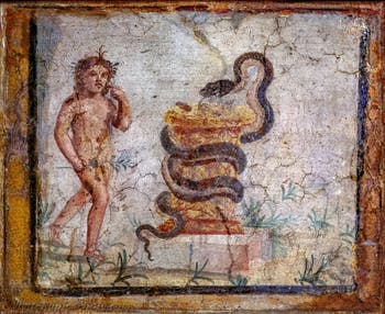 Fresco of Harpocrates and the Serpent, Herculaneum, Casa del Colonnato Tuscanico, Archaeological Museum of Naples
