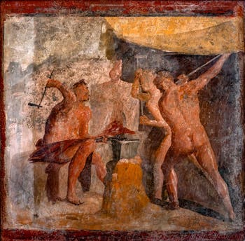 Fresco of Hephaestus' Forge, Pompeii, Casa delle Quadrighe, Archaeological Museum of Naples