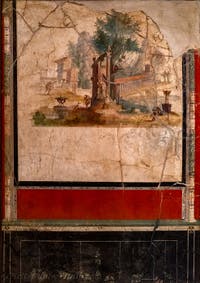 Mural depicting an idyllic and sacred landscape, Boscoreale, Villa di Agrippa, Archaeological Museum of Naples