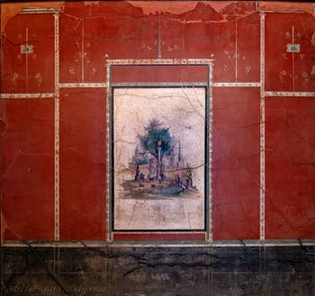 Mural depicting an idyllic and sacred landscape, Boscoreale, Villa di Agrippa, Archaeological Museum of Naples