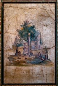 Mural depicting an idyllic and sacred landscape, Boscoreale, Villa di Agrippa, Archaeological Museum of Naples